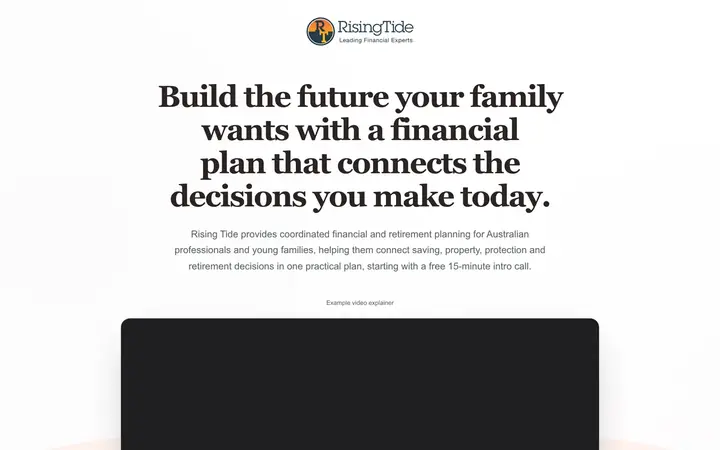Landing page preview for Rising Tide Financial